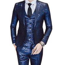 Luxury Baroque Suit Gold Blue Tuxedo Suits Sets Smoking Homme Costume Wedding Homme Party Wedding Stage Dress 2024 - buy cheap