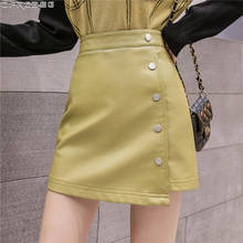 Elegant Single Button Leather Women's Skirts 2020 Fashion Winter High Waist A-line Skirt Yellow Green Black Short Mini Skirt 2024 - buy cheap