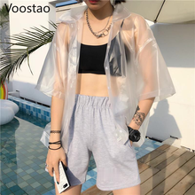 Korean Harajuku Women Plastic Transparent Shirts Men Hip Hop Fashion Short Sleeve Waterproof Jacket Unisex Vintage Shirts Tops 2024 - buy cheap