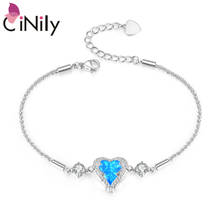 Cinily pulseira de opala em formato de coração, bracelete banhado a prata opala azul, joias femininas, pulseiras fashion para presente 2024 - compre barato