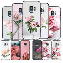 Pink Flower Peony black Soft phone Case For Samsung S20 S10 S9 S8 S7 edge Plus Lite Note 8 9 10 A6 A7 A8 A9 2018 Cover 2024 - buy cheap