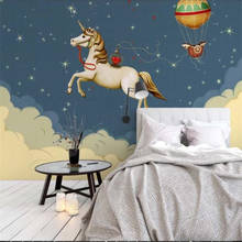 Customize HD hand-painted Pegasus children's room background wall custom large-scale mural wallpaper papel de parede para quarto 2024 - buy cheap