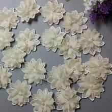 2 yard Ivory Soluble Chiffon Pearl Flowers Embroidered Lace Trim Ribbon Fabric Sewing Craft For Costume Wedding Dress Decoration 2024 - buy cheap