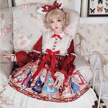 Princess tea party sweet lolita dress vintage bowknot stand lantern sleeve printing high waist victorian dress kawaii girl op 2024 - buy cheap