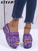 2021 Spring/summer Women New High-heeled Thick-soled Casual All-match Graffiti Style Slippers Large Size Outdoor Beach Sandals 2024 - buy cheap