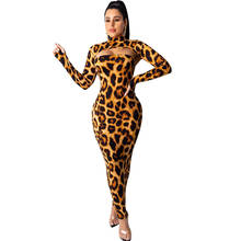 Leopard Print Two Piece Bodycon Maxi Dress Women Autumn Winter Long Sleeve Hollow Out Sheath Sexy Night Club Party Long Dresses 2024 - buy cheap