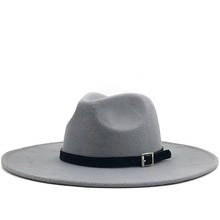 Sombrero de ala ancha para hombre y mujer, sombrero de copa tipo Derby de Iglesia Simple, sombrero de fieltro sólido de Panamá para Jazz, mezcla de lana artificial, 58cm 2024 - compra barato