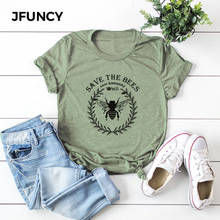 JFUNCY-Camiseta con estampado de abejas amorosas para mujer, camisetas de gran tamaño de verano, camisetas de manga corta de algodón para mujer, camiseta informal para mujer 2024 - compra barato