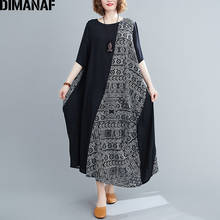 Женское платье в стиле оверсайз DIMANAF, длинное платье макси черного цвета с инди-фолк и принтом, одежда в стиле оверсайз для лета, 2021 2024 - купить недорого