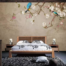 Diantu-Papel tapiz con foto personalizada, Mural De flores, pájaros, Magnolia, sala De estar, TV, fondo, pintura De pared, Papel De Par 2024 - compra barato