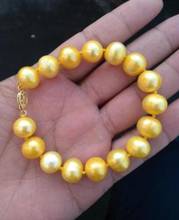 Pulsera de perlas doradas de 7,5 "-8" 11-12MM auténtica del Mar del Sur, cierre dorado 2024 - compra barato