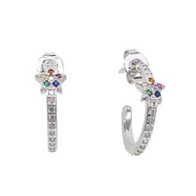 2019 latest gold color delicate minimal mini circle gorgeous jewelry rainbow colorful cz star multi pierced J shape earrings 2024 - buy cheap
