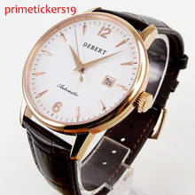 Мужские часы с сапфировым стеклом DEBERT fashional automatic 41 мм, с белым циферблатом, с функцией даты, цвет розовое золото, 93 2024 - купить недорого
