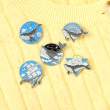 Broche de vela marítima, broche com esmalte de estrela, lua, animal, baleias, ondas marinhas, broche de aventura, presente de joalheria 2024 - compre barato