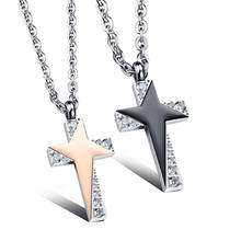 Stainless Steel Zircon Black Rose Gold Color Cross Shape Pendant Necklace Women Men Couple Necklaces Anniversary Jewelry Gift 2024 - buy cheap