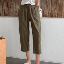 Summer Women Pants Cropped Loose Summer Solid Color Buttons Slacks Streetwear Vintage Women's Clothing 2021 брюки женские 2024 - купить недорого