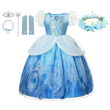 Vestido de princesa de Cenicienta para niñas, traje de fiesta de cumpleaños, Navidad, baile de Cosplay, manga abombada, trajes elegantes para niños, ropa de fantasía 2024 - compra barato