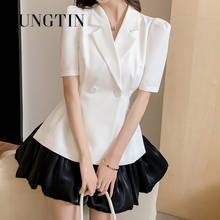 Sungtin-Conjunto de chaqueta y falda para mujer, Blazer largo de manga abombada blanca de Corea, minifaldas elegantes de línea A negra, conjuntos de 2 piezas de falda de verano 2024 - compra barato