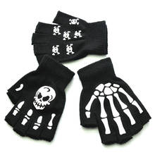 Warm Winter Fingerless Hand Gloves Kids Children Men Women Luminous Halloween Skeleton Ghost Claw Black Elastic Accessories 2024 - buy cheap