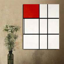 Piet Cornelies Mondrian Red And White Plaid Canvas Painting Print Living Room Home Decor Modern Wall Art Oil Painting Posters 2024 - buy cheap