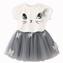 Vestido de verão para bebês meninas, conjunto de 2 peças, camiseta estampa de gato fofo + saia de tutu de malha, roupas de criança 2024 - compre barato