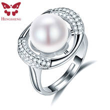 Elliptical hollow 10-11mm AAAA natural freshwater pearl ring for women gift, 925 sterling silver women adjustable jewelry ring 2024 - buy cheap