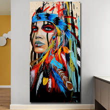 Modern Colorful Indian Girls Canvas Art Wall Paintings Indian Woman With Feather Posters and Prints for Living Room Wall Decor 2024 - buy cheap