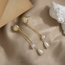 Pendientes colgantes de perlas de imitación Vintage para mujer, aretes largos con cadena de borlas, joyería encantadora para Piercing dorado 2024 - compra barato