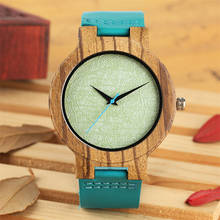 Relógio masculino de madeira verde de hortelã, relógio redondo vincado, visor azul de segundos, pulseira de couro genuíno natural 2024 - compre barato