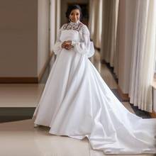 Африканские свадебные платья больших размеров, атласное свадебное платье с длинным рукавом и большим бантом, 3D аппликацией, с поясом из бисера, свадебные платья vestidos 2024 - купить недорого