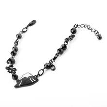 HEYu-pulsera con abalorio floral de montaña para mujer, brazalete de cadena negra, joyería hecha a mano 2024 - compra barato