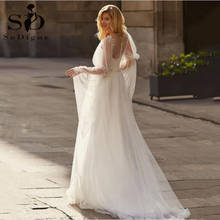 SoDigne Boho Wedding Dress 2021 V Neck Appliques Lace A-Line Puffy Sleeves Princess Wedding Gown Bride Dresses 2024 - buy cheap
