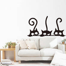 Pegatinas de pared de tres gatos negros, calcomanía extraíble de animales, divertido fondo para sofá, habitación de niños, sala de estar, decoración del hogar 2024 - compra barato