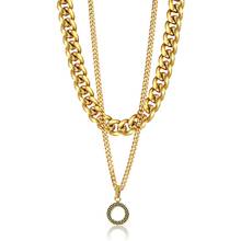 Multi Layered Gold Silver Color Stainless Steel Circle Charm Pendant Choker Necklace for Men Women Curb Cuban Box Link DTNM001 2024 - buy cheap