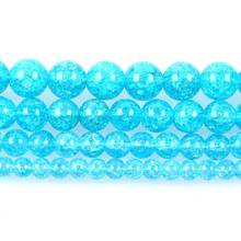 Cuentas sueltas redondas de cristal agrietado para fabricación de joyas, cuentas de piedra Natural azul Lago, Aqua, costura DIY, pulsera de hilo de 4-12 MM 2024 - compra barato