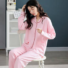 Conjunto de pijama feminino de algodão, pijama kawaii, roupa de dormir, cardigan, plus size, solto, noite, outono 2024 - compre barato