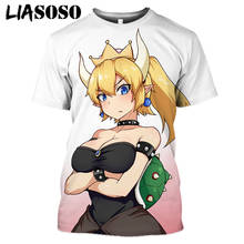 Liasoso 3d impressão anime bowsette camiseta feminina sexy menina tshirt o-pescoço pulôver casual hip hop manga curta topos clothin 2024 - compre barato