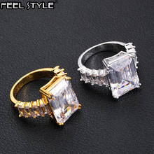 Hip Hop Popular CZ Stones Square Stone Baguette Rings Tready Bling Iced Out Copper Zircon Ring For Men Women Jewelry 2024 - buy cheap