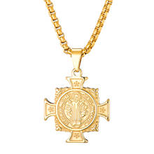 Colar dourado de aço inoxidável, colar com pingente de cruz religioso, santo benedito, religioso, católico para homens 2024 - compre barato