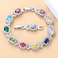 Luxo colorido multi-color gems prata cor pulseira saúde moda jóias para mulher livre caixa de jóias sl60 2024 - compre barato