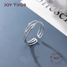 Anel de prata esterlina 925 real, minimalista, linha de torção geométrica, anel ajustável, autêntico, joias finas para mulheres, acessórios, presente 2024 - compre barato