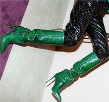 Botas altas de piel de pitón de lujo para mujer, zapatos de piel con estampado de serpiente, de punta estrecha, para celebraciones, color verde, negro y marrón 2024 - compra barato