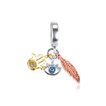 Real 925 Sterling Silver Hamsa All-seeing Eye & Feather Spirituality Dangle Beads Fits Original Pandora Charms Bracelet kralen 2024 - buy cheap