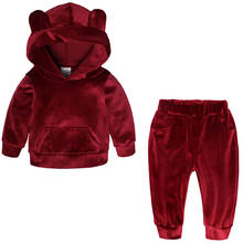 Baby Boys Girls Velvet Hooded Clothing Set Kids Jacket Coat Pants Suit for Sports Suits Tracksuits Toddler Children Clothes Set 2024 - купить недорого