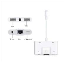 Conversor de cabo ethernet otg, placa de rede apple rj45, dock de extensão usb, adaptador de entrada de áudio para iphone lightning 8 11 3.5mm 2024 - compre barato