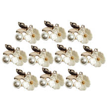 Prettyia-10 botones de flores, adorno de perlas con reverso plano para decoración de boda 2024 - compra barato