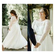 E jue shung plus size vestido de casamento estilo boho com mangas compridas, frente única, faixa de cristal, renda, robe de casamento 2024 - compre barato