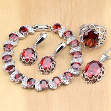 925 Sterling Silver Jewelry Red Zircon White CZ Jewelry Sets For Wedding Earrings/Pendant/Necklace/Rings/Bracelet 2024 - buy cheap
