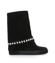 Designer Women Beadings Pearl Studs Eylet Suede Leather Mid-calf Boots Female inner Height Increasing Zapato Slip on Bottines 2024 - buy cheap