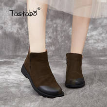 Tast; botas femininas de couro legítimo estilo vintage, feitas à mão, marrom, preto, s95102, bota martin de salto baixo 2024 - compre barato